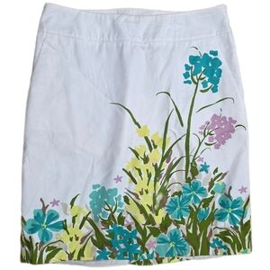 Y2K Merona Pencil Skirt‎ White Floral Women's Size 4 Cotton